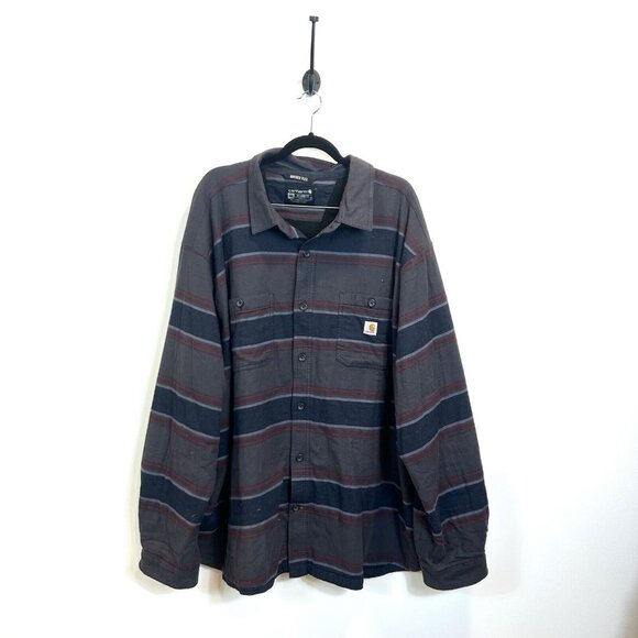 Carhartt Rugged Flex Flannel Fleece Lined Shirt Shacket Striped 104913 Size 4XL - Picture 1 of 10